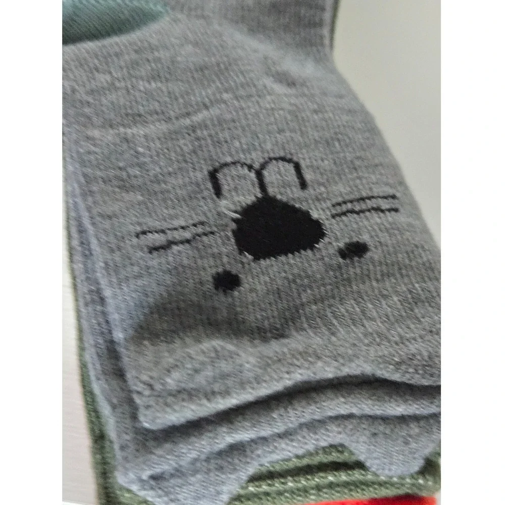 Cat & Jack Kids 6 Pack Crew Socks 2T-3T Shoe Size 5-8 Animal Face Stripes New